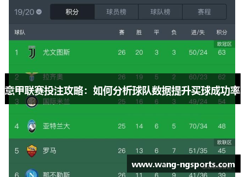 意甲联赛投注攻略：如何分析球队数据提升买球成功率